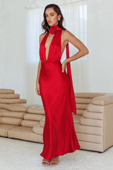 Italia Azure Halterneck Rose Dress Cherry