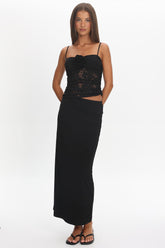 Lorely Lace Rosette Maxi Dress Black