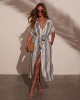 Falling Sun Striped Midi Shirt Dress