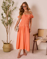 Linen Skies Flutter Sleeve Midi Dress