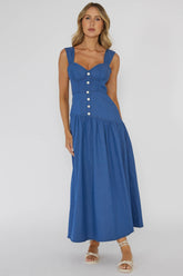 Pansy Flounce Hem Maxi Dress Blue