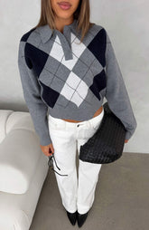 Cinzia Argyle Knit Sweater Navy Winter