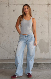 Athina Low Rise Wide Leg Jeans Light Blue Wash