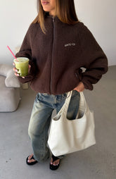 Calm Before The Storm Zip Front Fleece Sweater Chocolate