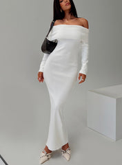 Celestara Long Sleeve Off Shoulder Maxi Dress White