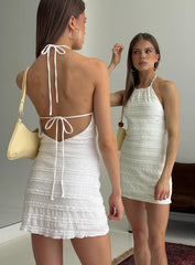 Abria Halter Textured Mini Dress White