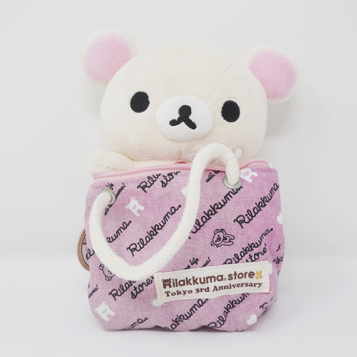 2012 Korilakkuma in Pink Zipper Tote Plush - Rilakkuma Store Tokyo Station 3rd Anniversary - San-X