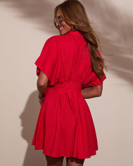 Stacie Pleated Mini Shirt Dress